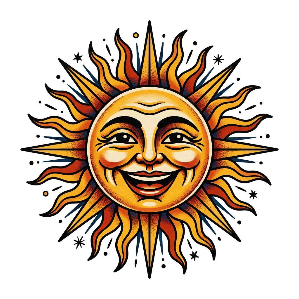 sun-tattoo old school sun face