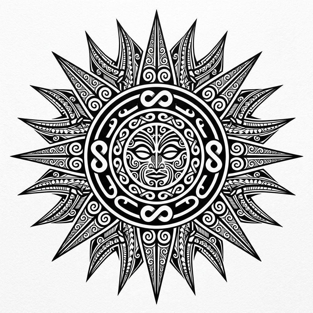 sun-tattoo polynesian tribal sun