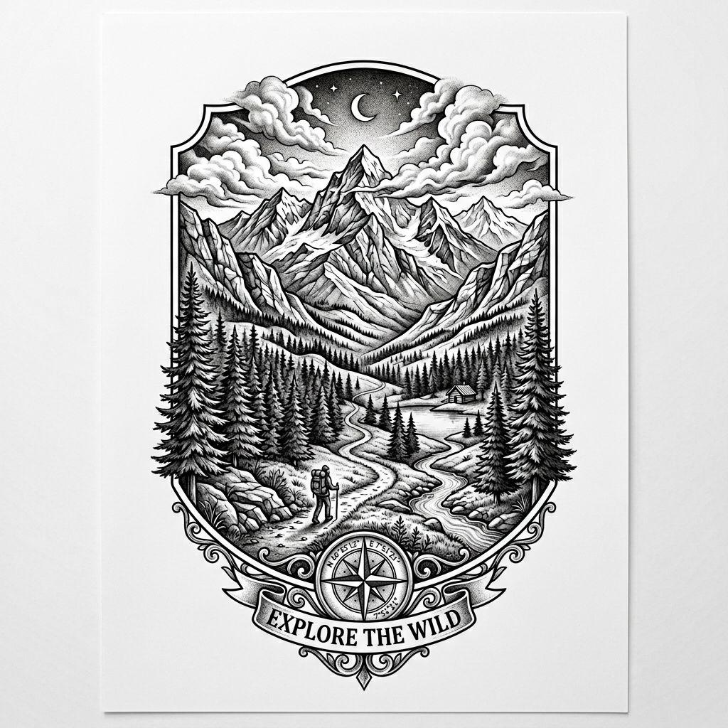 idée tatouage voyage montagne réaliste