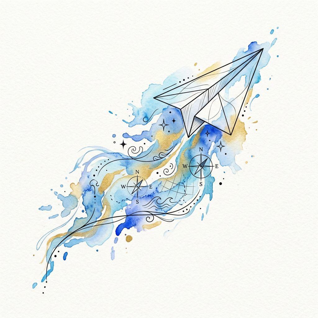 idée tatouage voyage avion aquarelle