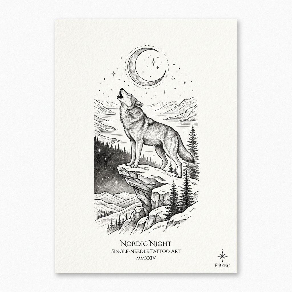 wolf-tattoo howling wolf in fine line