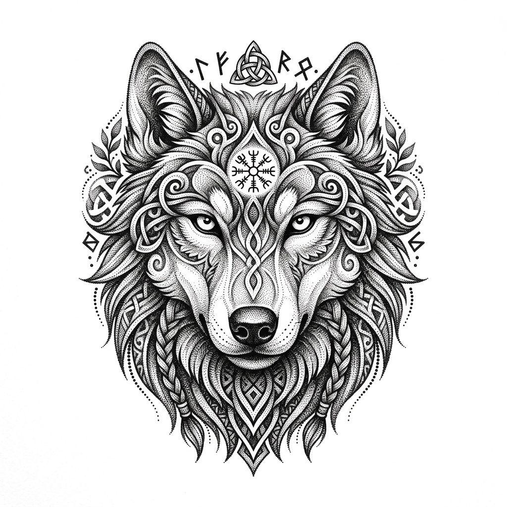 wolf-tattoo dotwork wolf in stippling