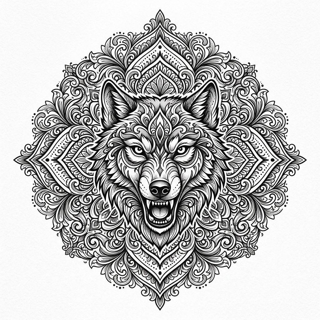 wolf-tattoo ornamental wolf mandala