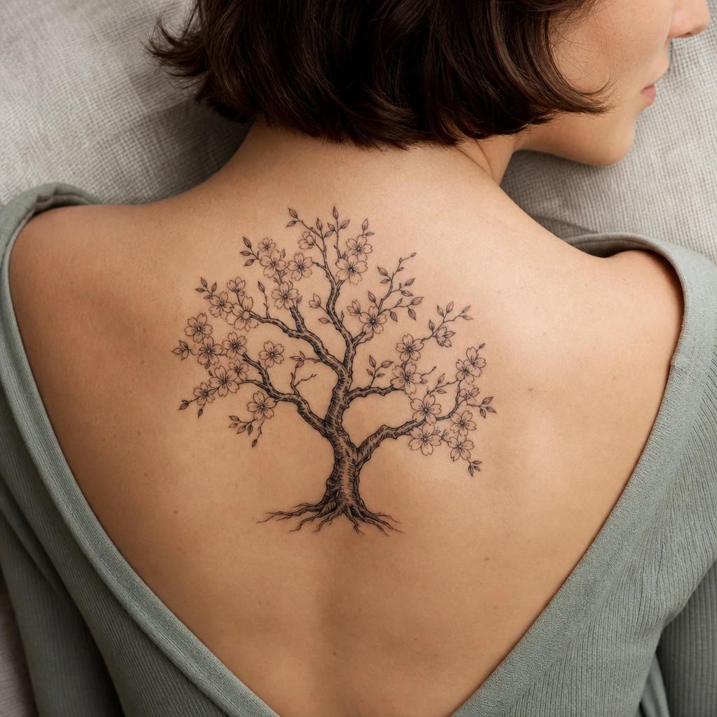 idée tatouage arbre de vie arbre fleuri