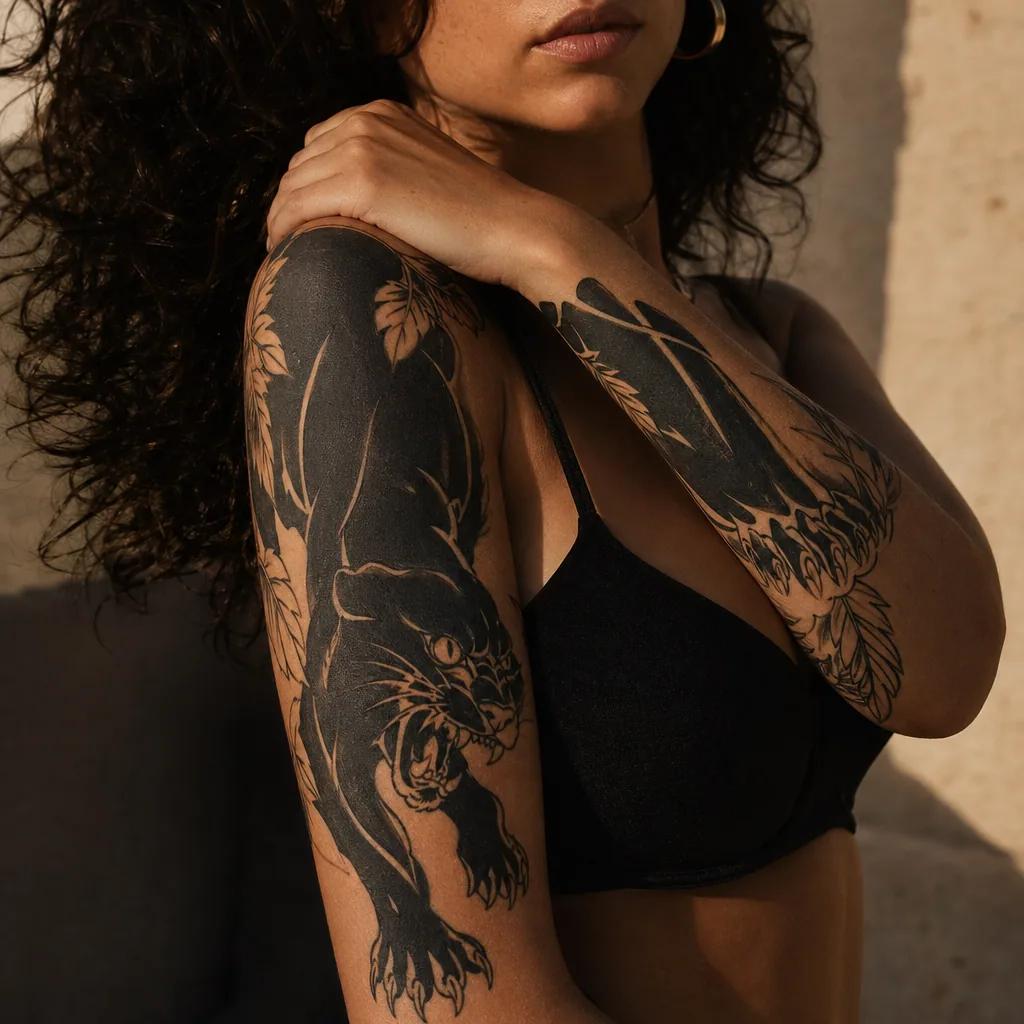 arm-tattoo blackwork panther