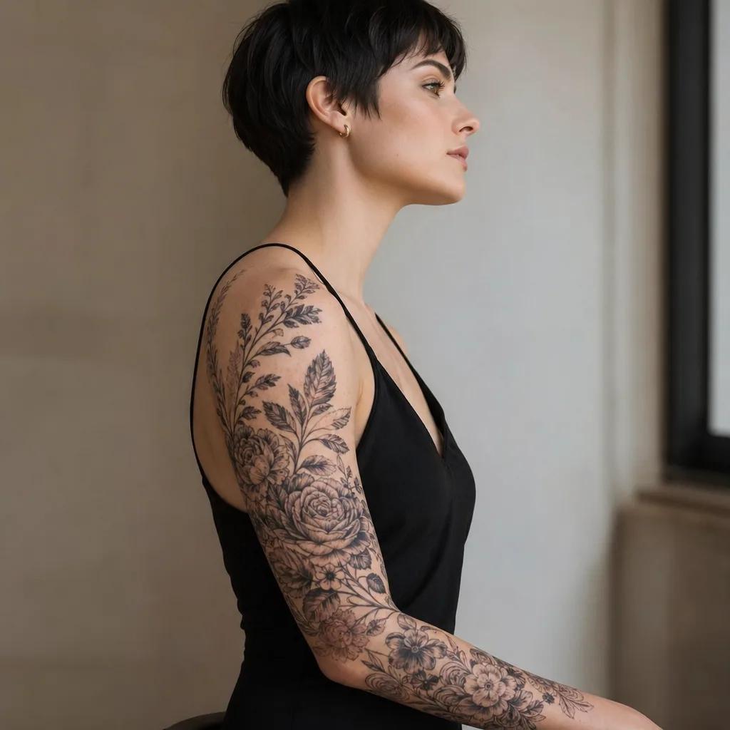 arm-tattoo masculine floral composition