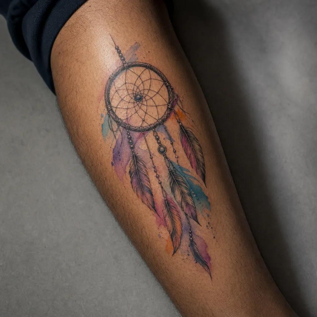 idée tatouage attrape-rêve attrape-reve aquarelle douce