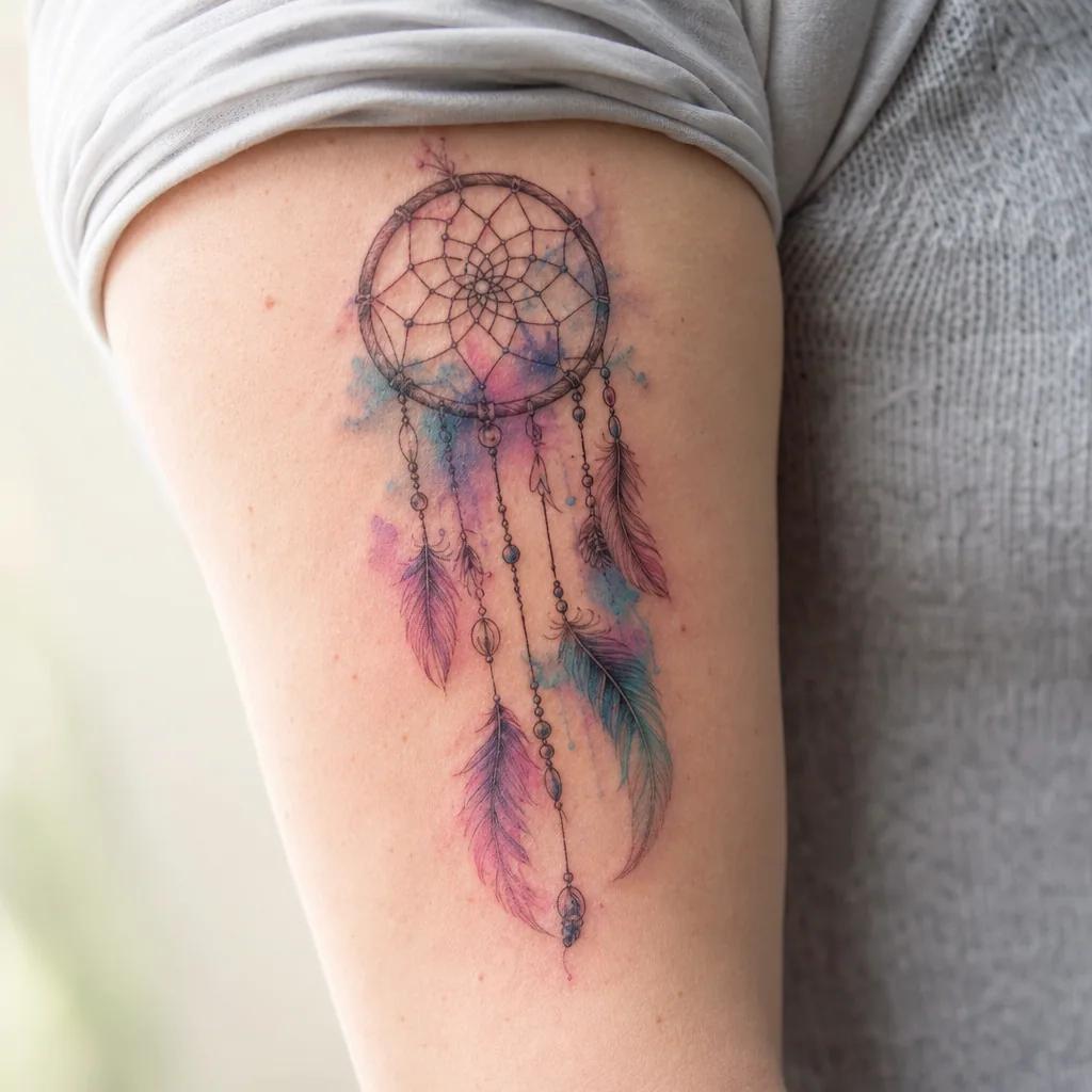 idée tatouage attrape-rêve attrape-reve aquarelle douce