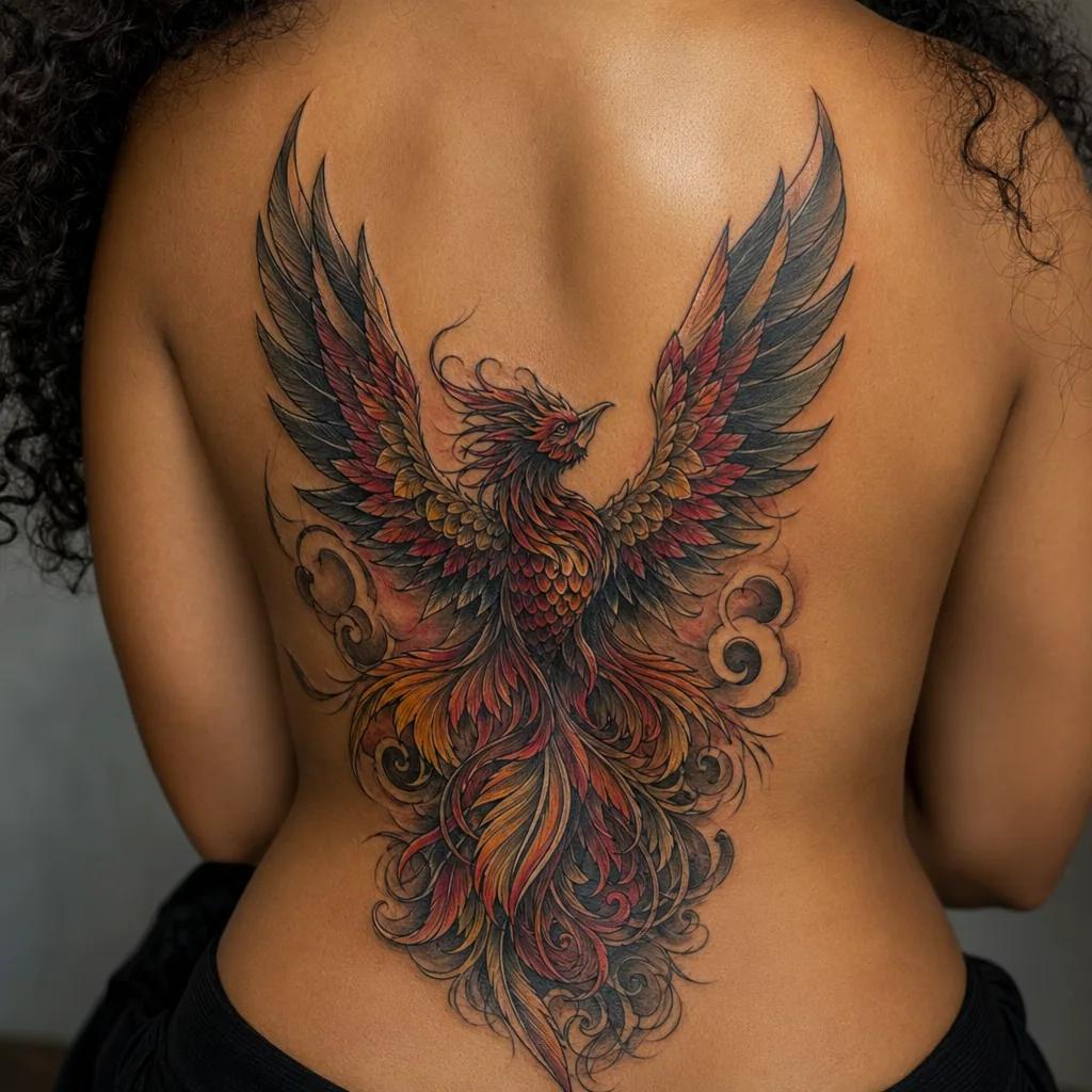 back-tattoo neo-traditional phoenix