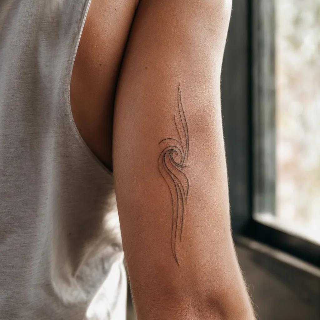 idée tatouage bras vague minimaliste verticale