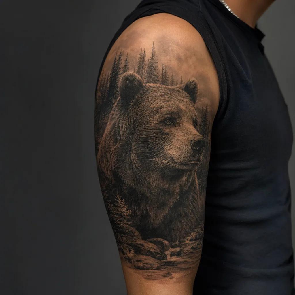 idée tatouage bras homme ours réaliste