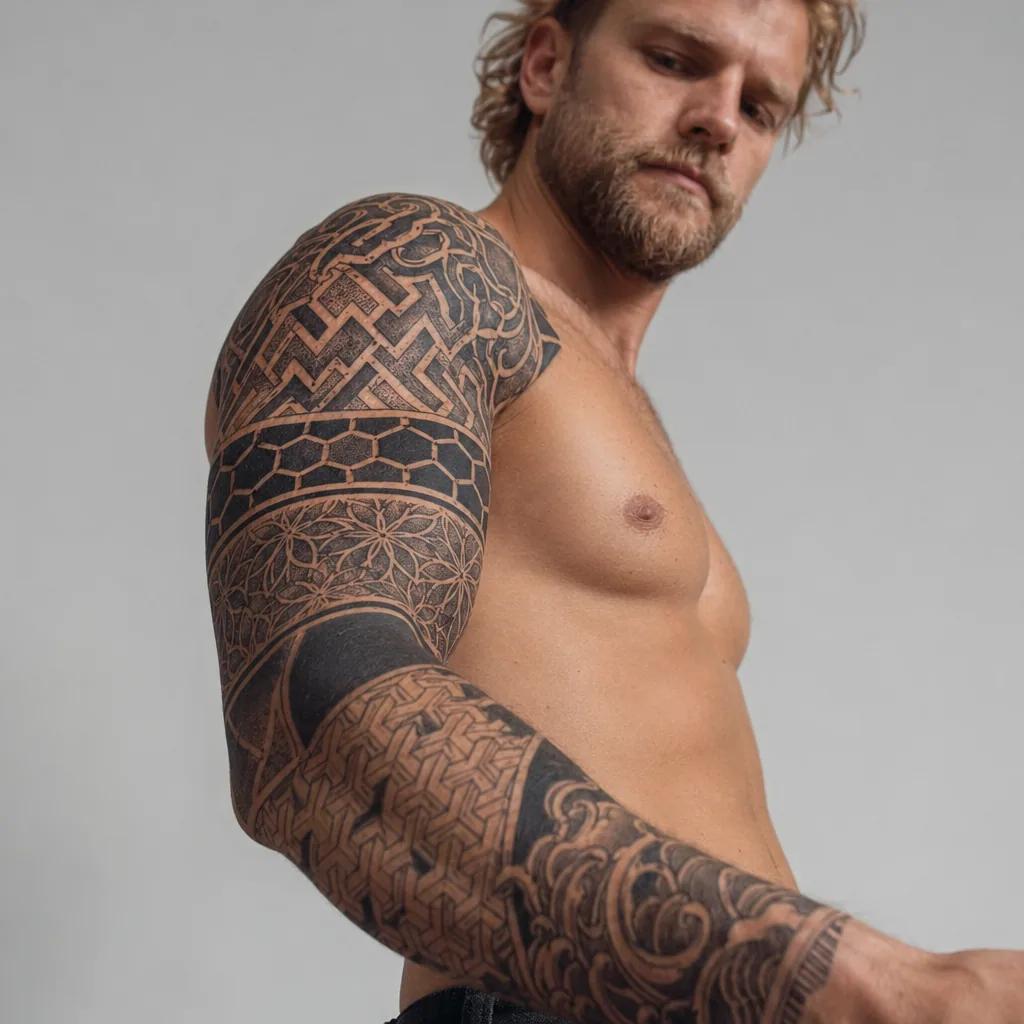idée tatouage bras homme patchwork avant-bras