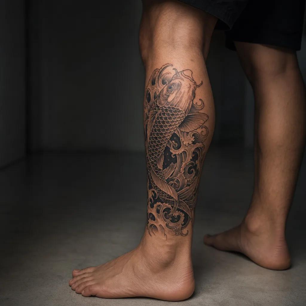 calf-tattoo micro-realistic portrait