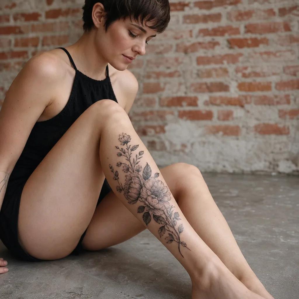 calf-tattoo old school rose