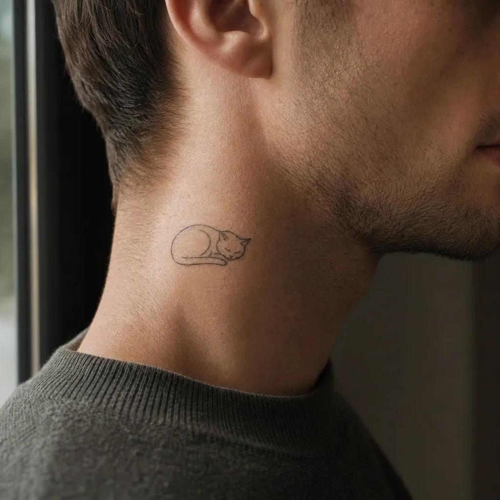 idée tatouage chat chat fine line endormi