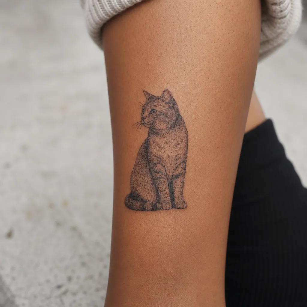 idée tatouage chat chat dotwork stippling