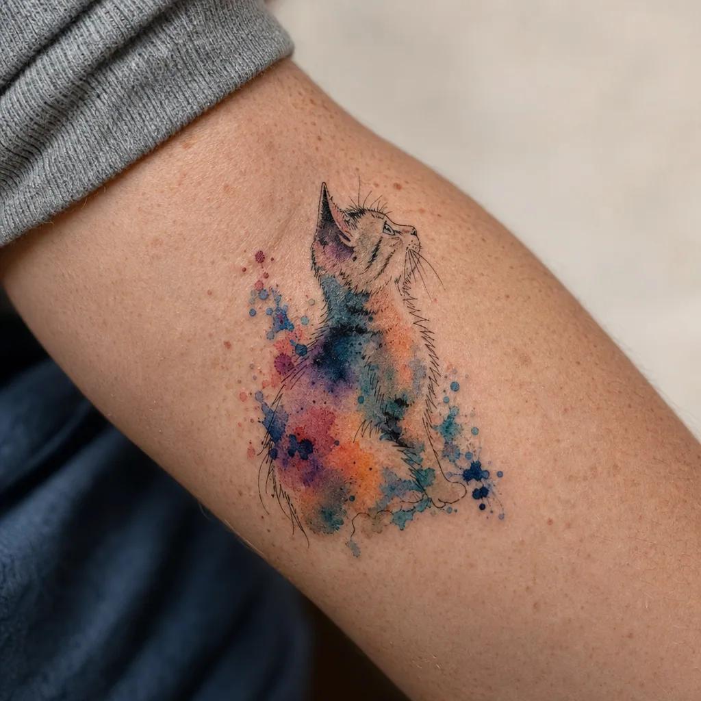 idée tatouage chat chat aquarelle splash