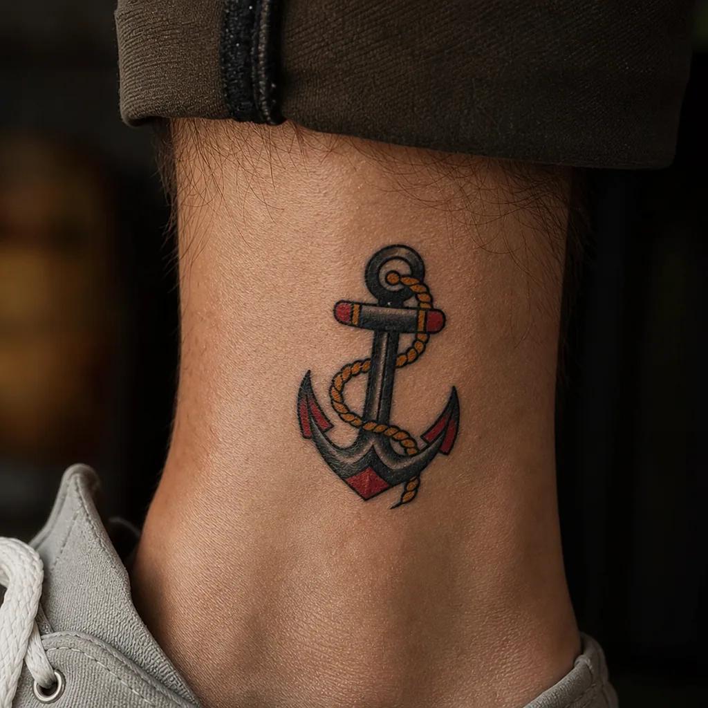 idée tatouage cheville ancre old school