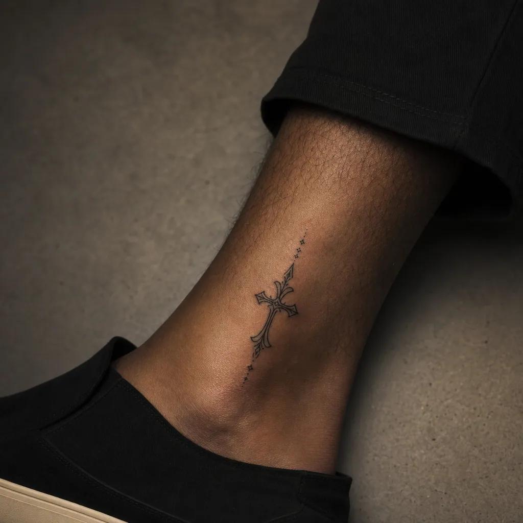 idée tatouage cheville croix spirituelle