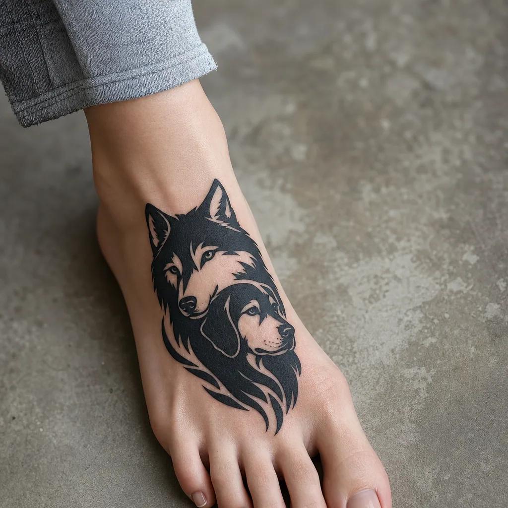 idée tatouage chien loup et chien blackwork