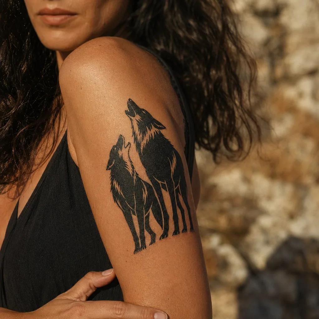 idée tatouage commun loup et louve blackwork