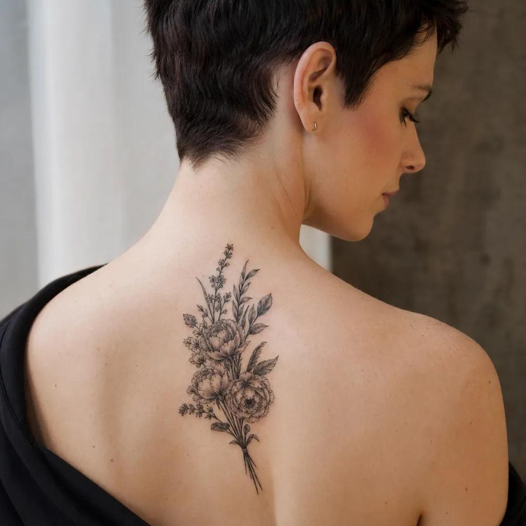idée tatouage deuil bouquet floral mémoriel