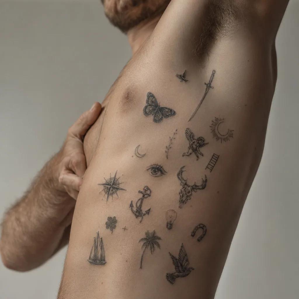 idée tatouage discret homme patchwork petits motifs hommes