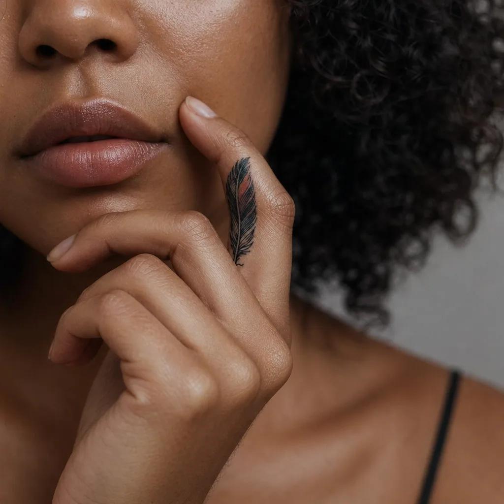 idée tatouage doigt plume néo-traditionnelle