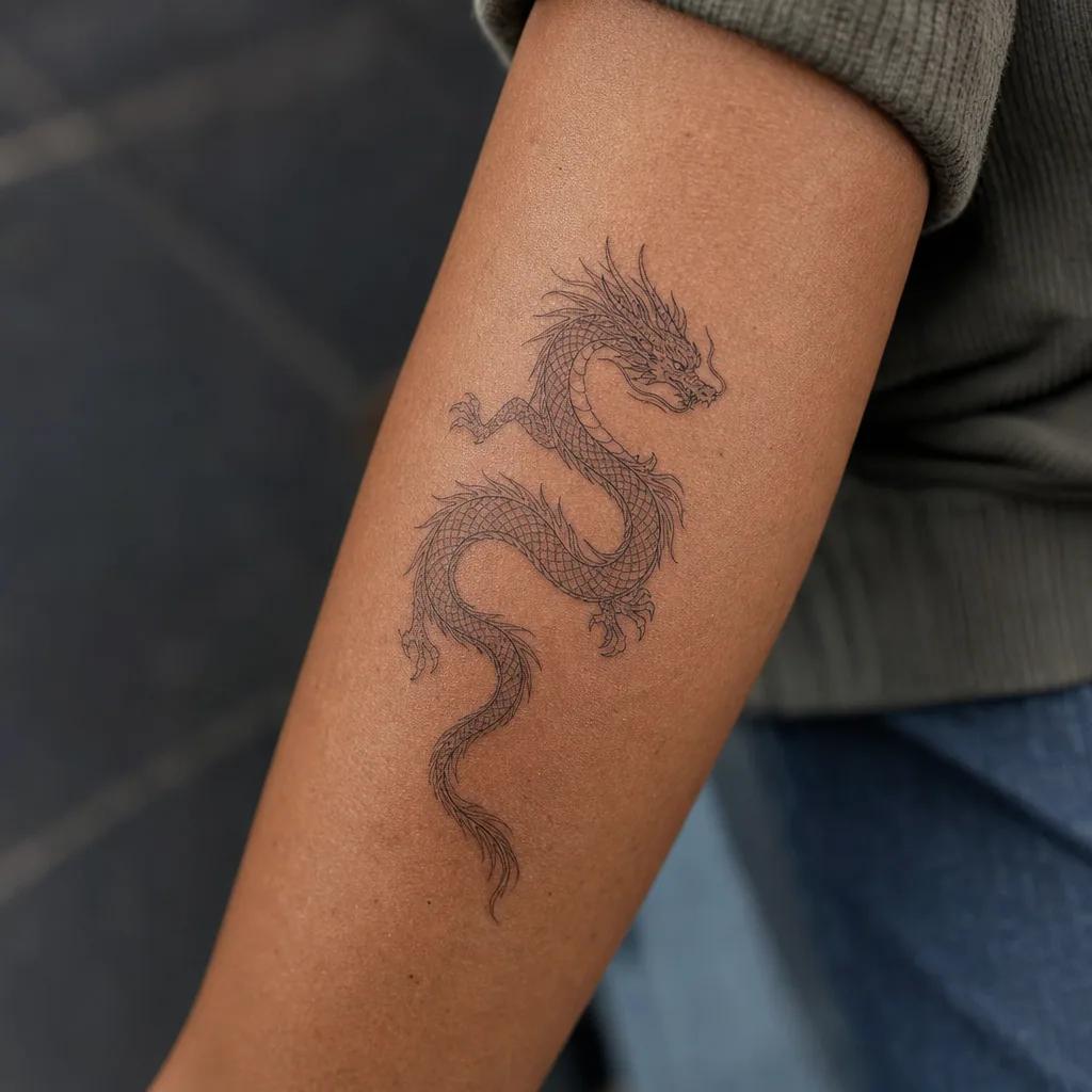 dragon-tattoo oriental fine-line dragon