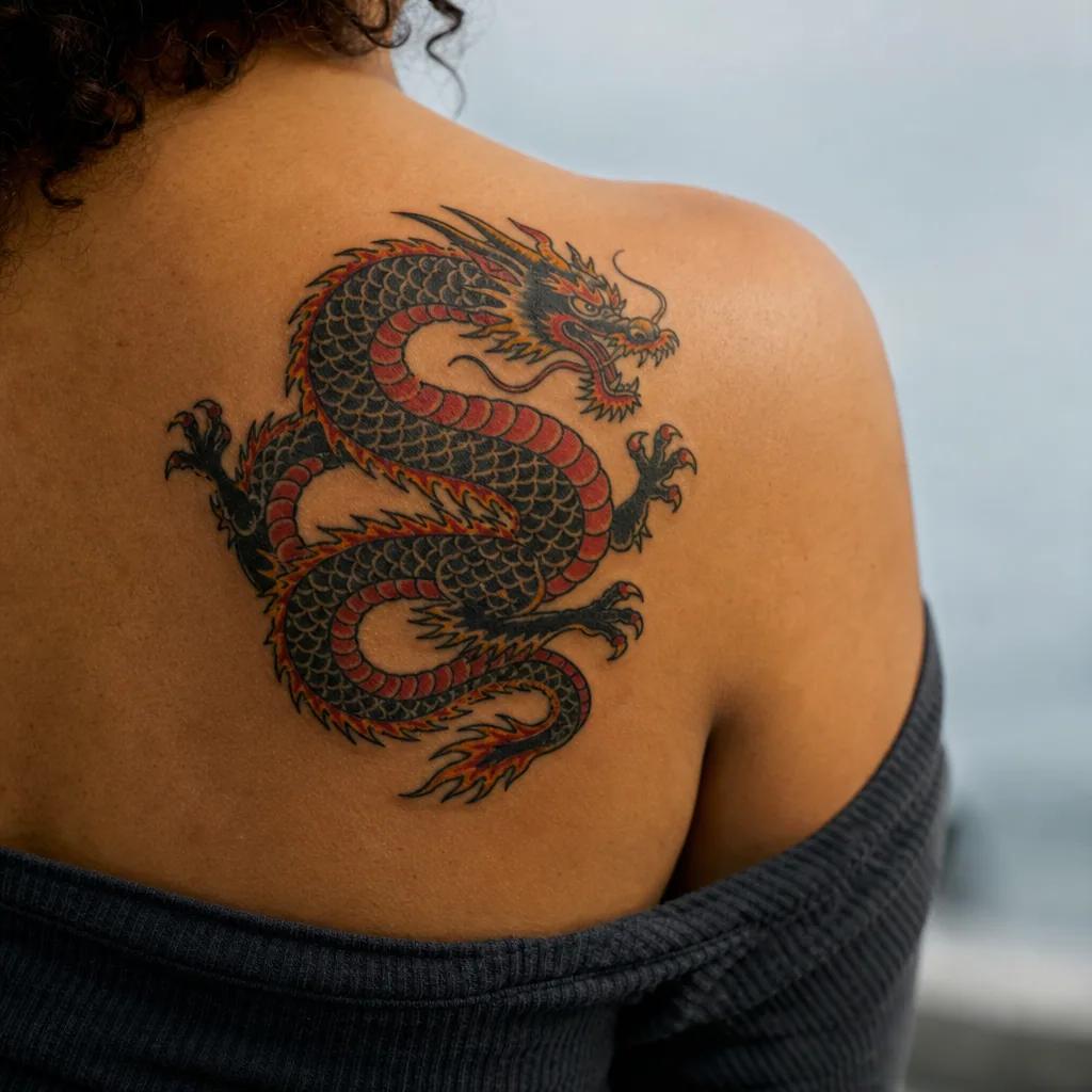 dragon-tattoo flaming old-school dragon