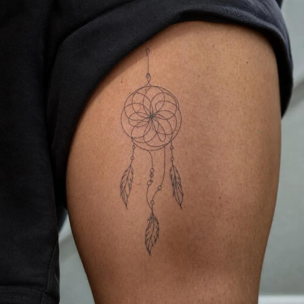 dreamcatcher-tattoo minimalist single-line dreamcatcher