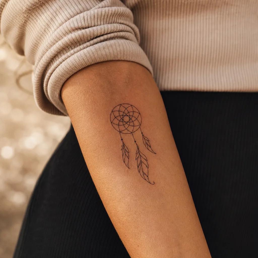 dreamcatcher-tattoo minimalist single-line dreamcatcher