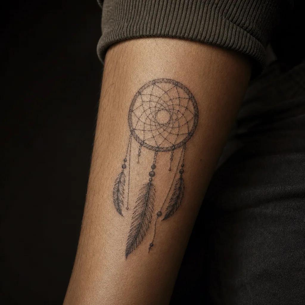 dreamcatcher-tattoo dotwork stippling dreamcatcher