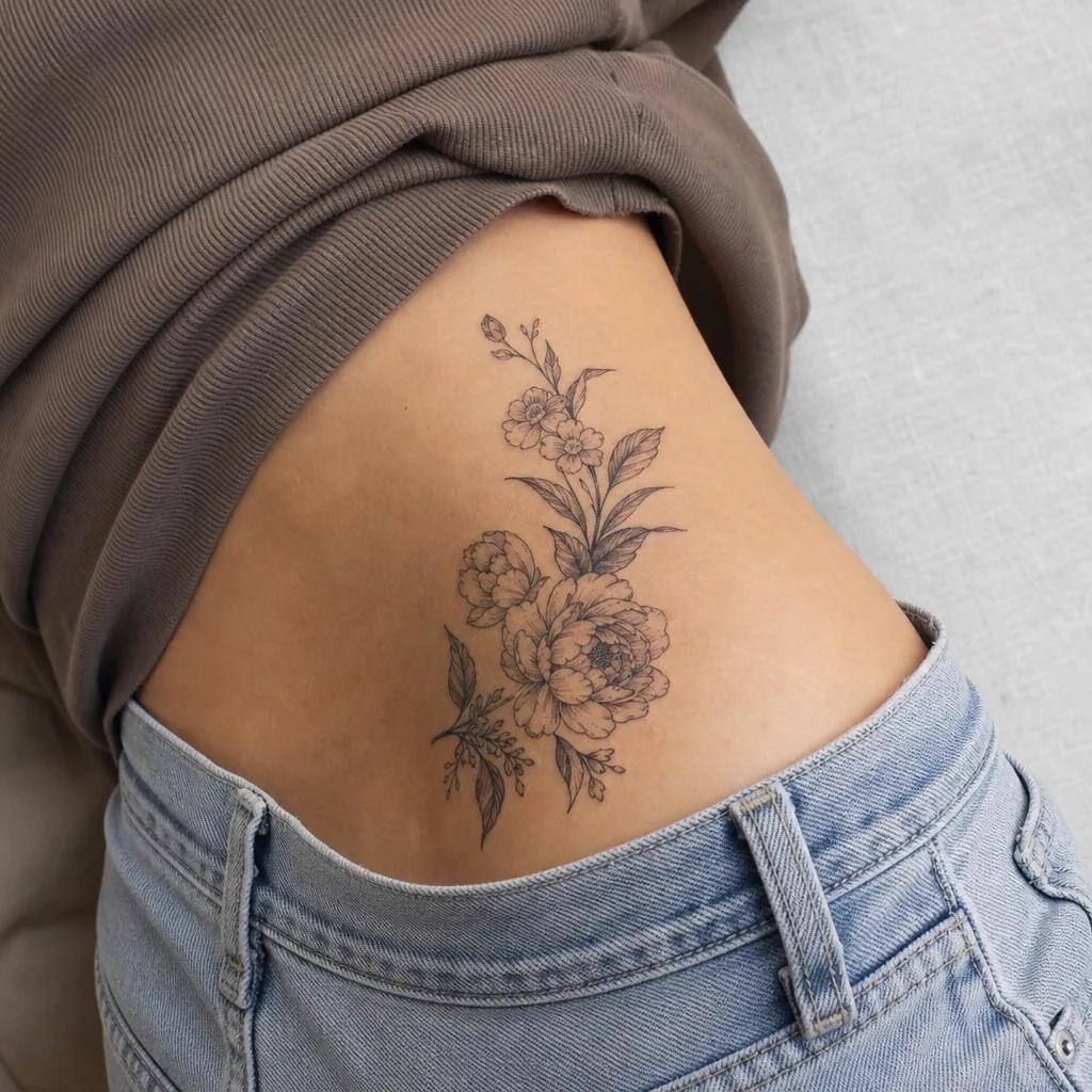 idée tatouage emplacement hanche florale