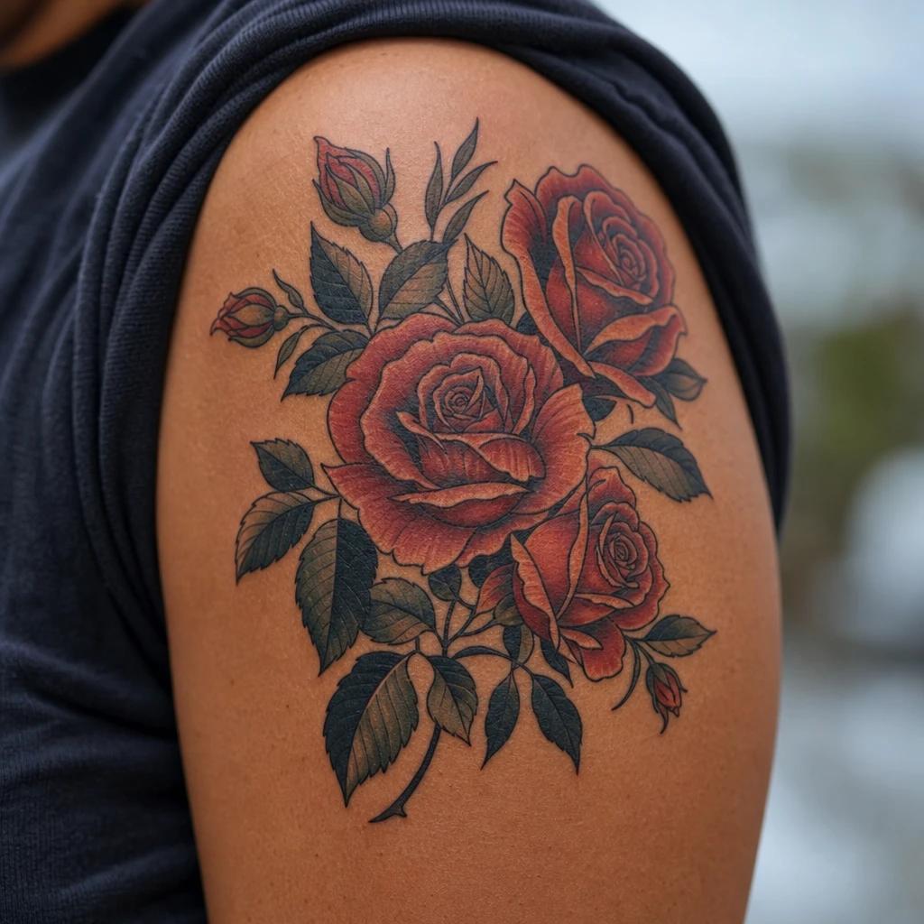 idée tatouage famille roses néo-traditionnelles famille