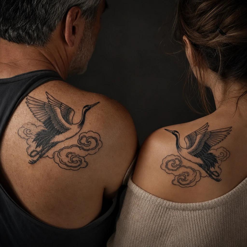 father and daughter-tattoo japanese cranes