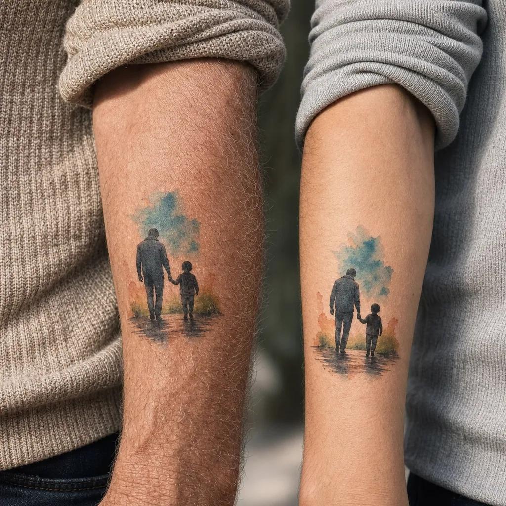 father and son-tattoo family patchwork flash