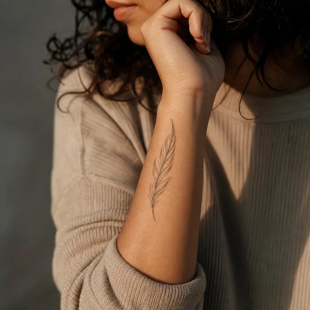 feather-tattoo minimalist single-line feather