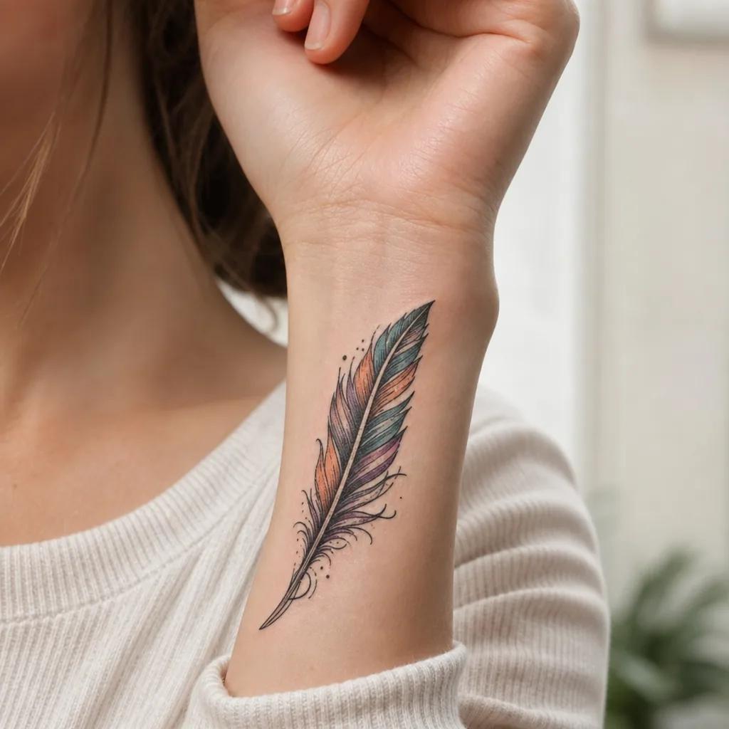 feather-tattoo colorful neo-traditional feather