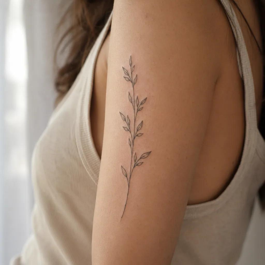 idée tatouage femme bras branche minimaliste verticale