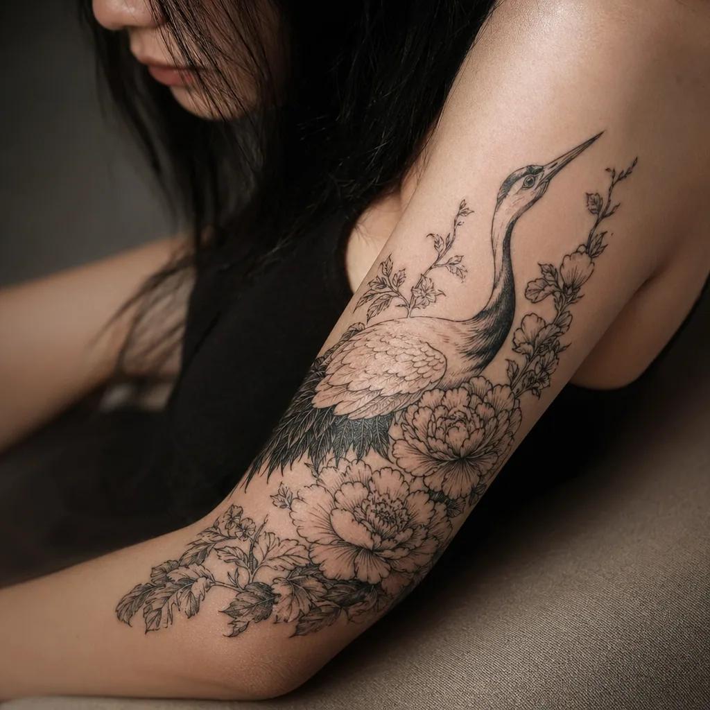 idée tatouage femme bras crâne fleuri