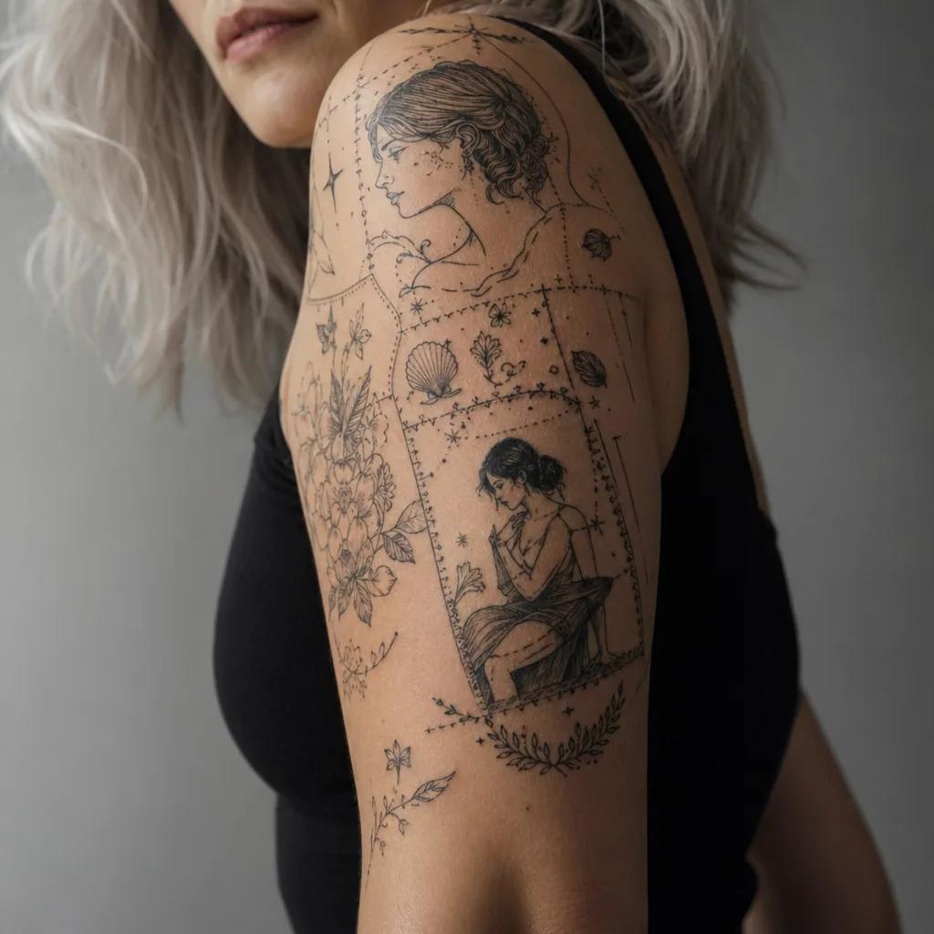 idée tatouage femme bras patchwork flash féminin