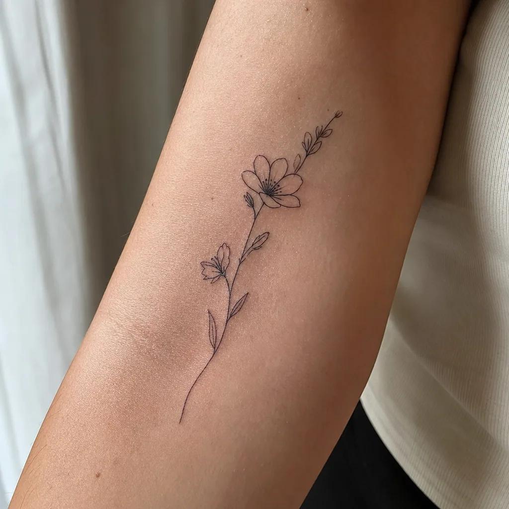 Composition florale fine-line à l'avant-bras, choix esthétique délicat