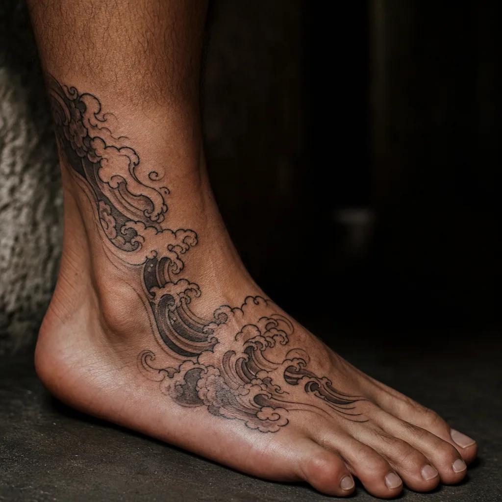 foot-tattoo micro-realism feather
