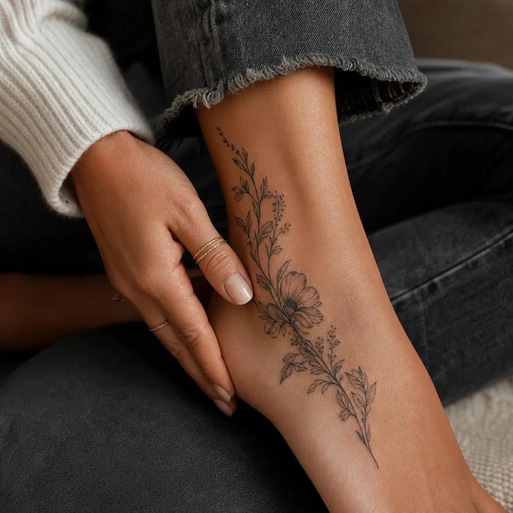 foot-tattoo premium floral composition