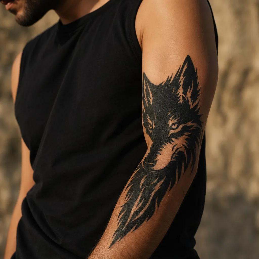 forearm-tattoo blackwork wolf