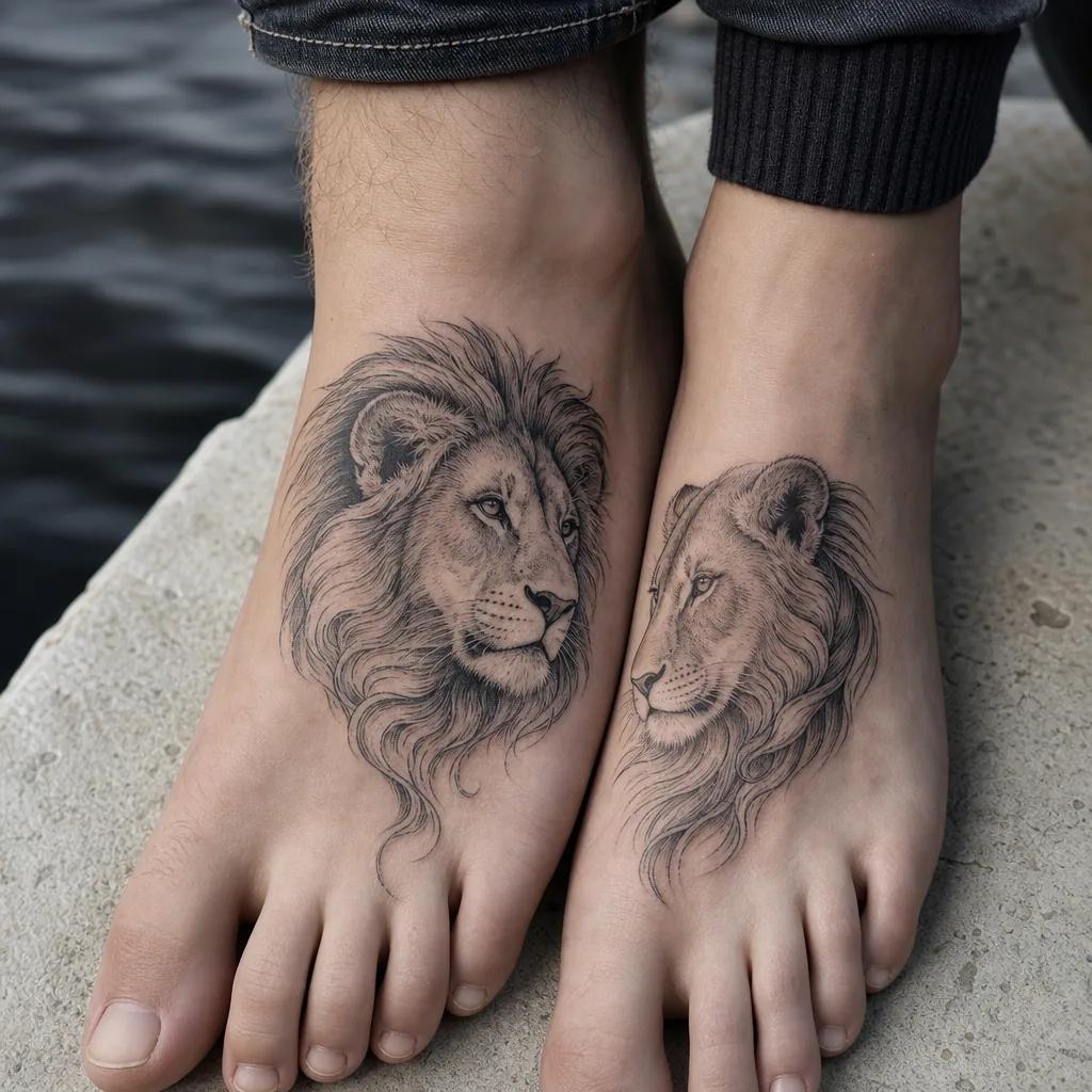 idée tatouage frère et sœur lion et lionne