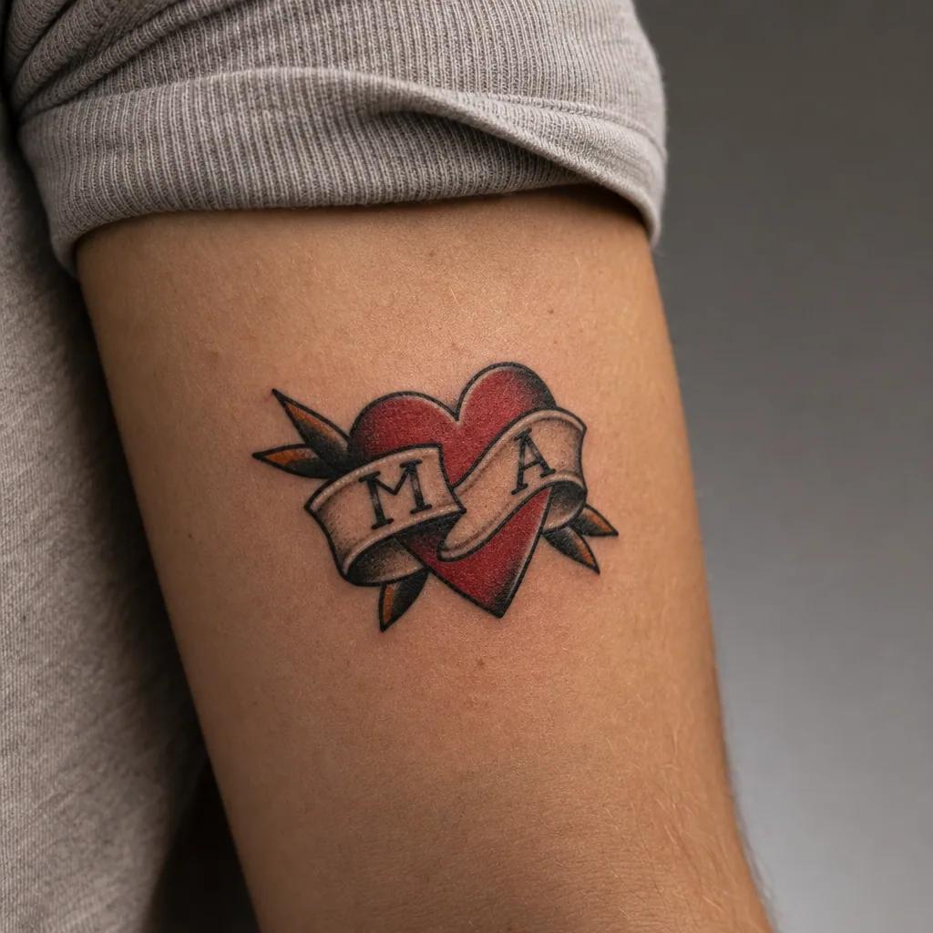 idée tatouage initiales famille initiales old school heart