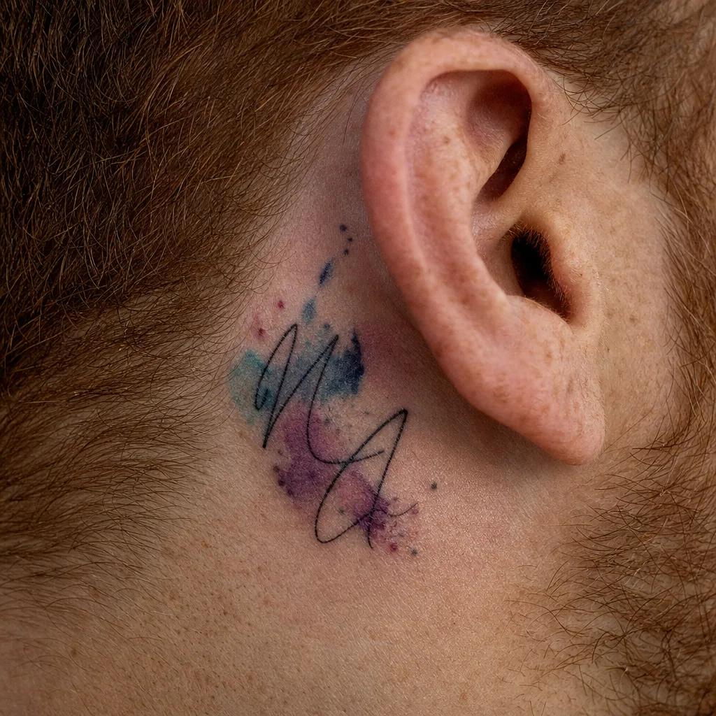 idée tatouage initiales famille initiales aquarelle