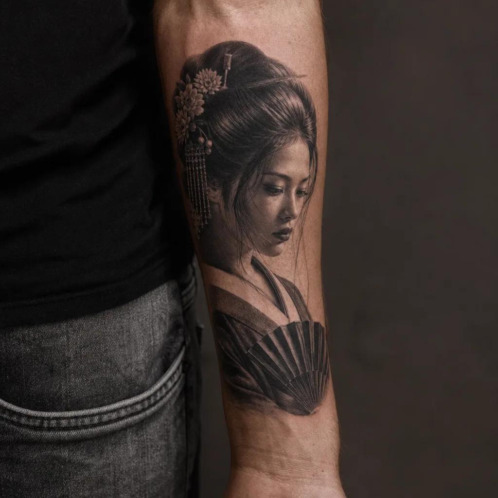 japanese-tattoo realistic geisha portrait
